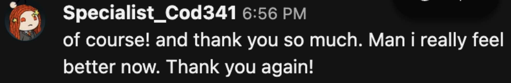 Client feedback screenshot