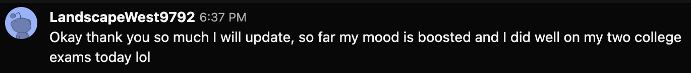 Client feedback screenshot